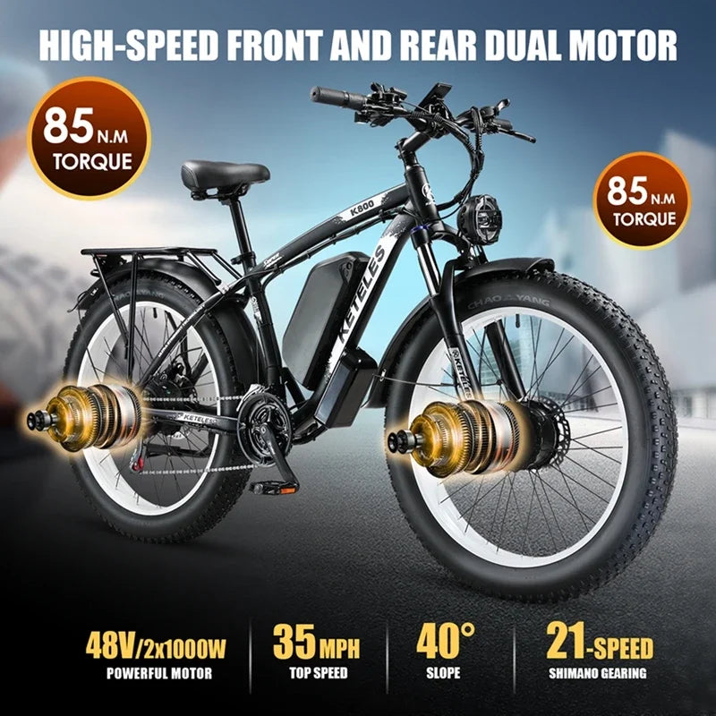 Keteles K800 2000W Fat Tire Bike Electric Mountain Bike - 2 Power Options Available!