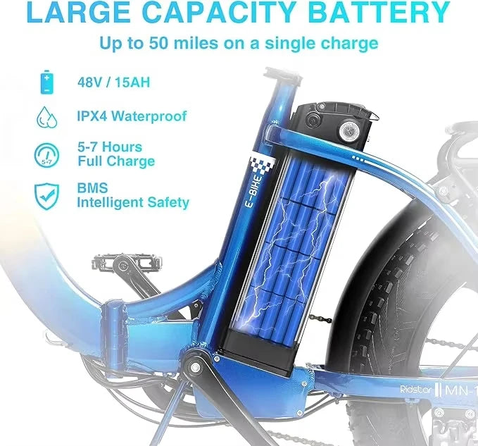 Ridstar 750w and 1000W Step Through Foldable Cruiser Electric Bike