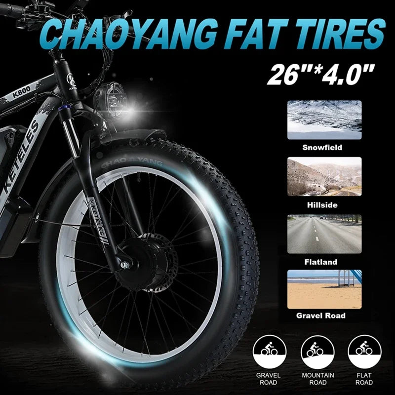 Keteles K800 2000W Fat Tire Bike Electric Mountain Bike - 2 Power Options Available!