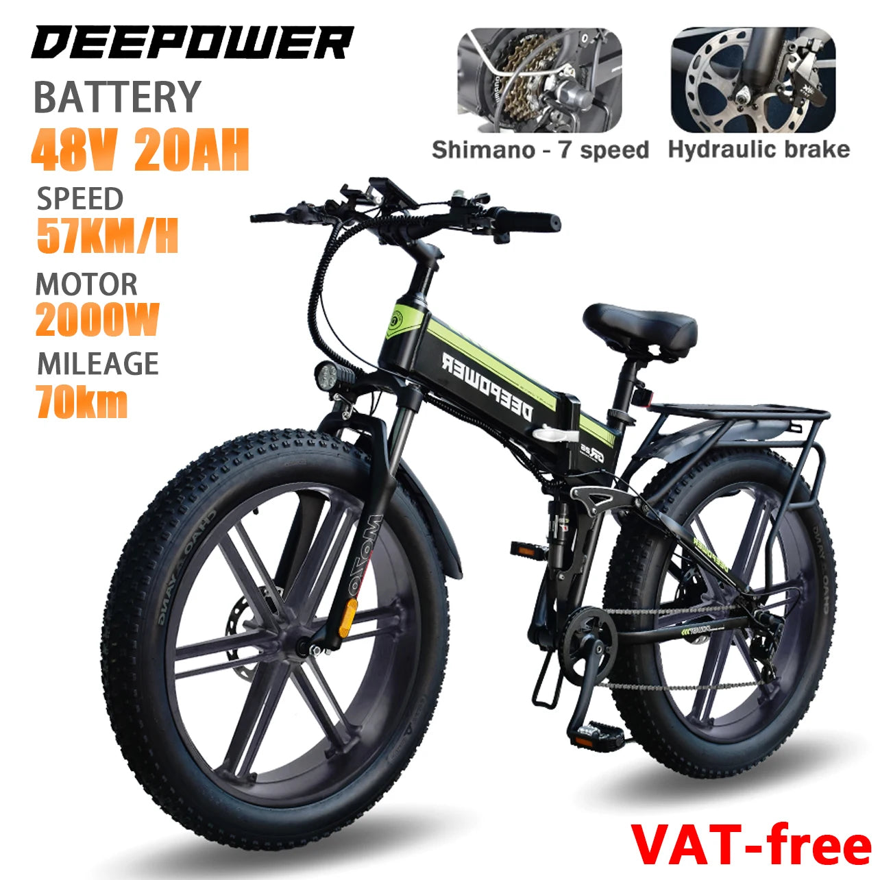 DEEPOWER H26PRO 2000W Fat Tire Folding Electric Mountain Bike