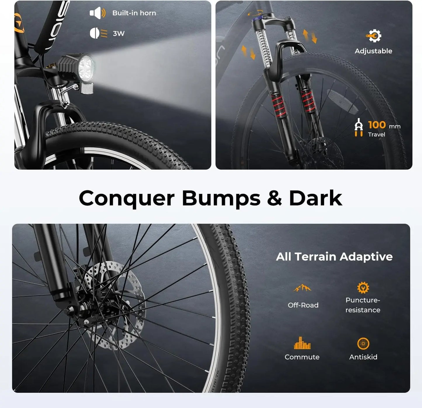 Jasion EB5 26" Electric Mountain Bike – 500W Peak Motor, 360Wh Removable Battery, 7-Speed, 40-Mile Range, Front Suspension