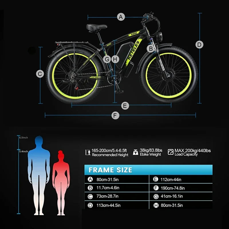 Keteles K800 2000W Fat Tire Bike Electric Mountain Bike - 2 Power Options Available!